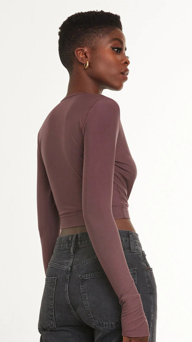 Commando Butter Wrap Top with Thumb Holes in Mink