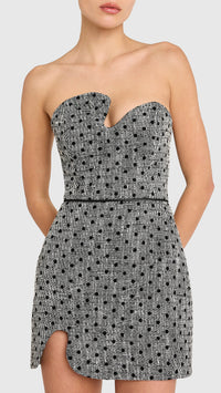 Amanda Uprichard Puzzle Strapless Mini Dress in Black/White