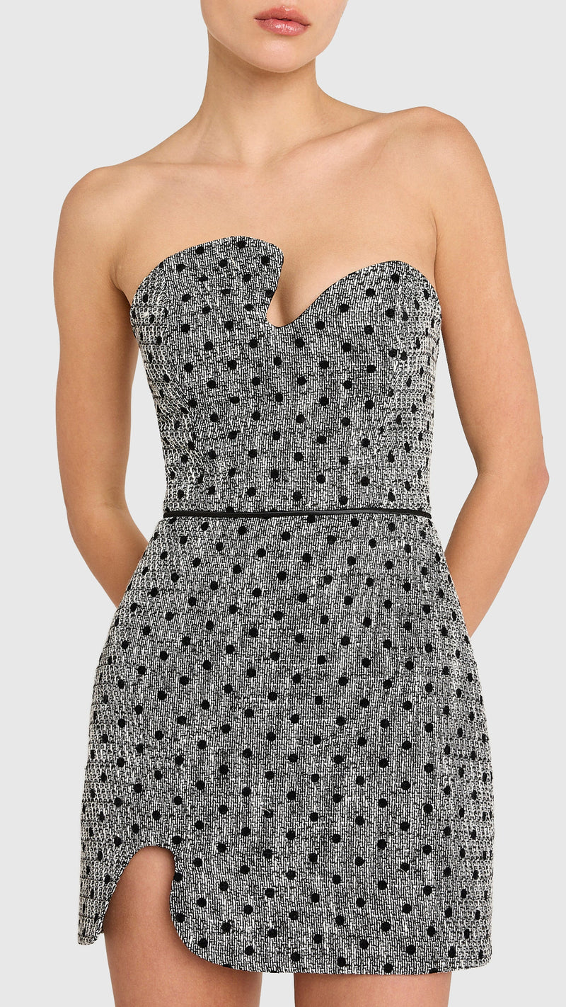 Amanda Uprichard Puzzle Strapless Mini Dress in Black/White