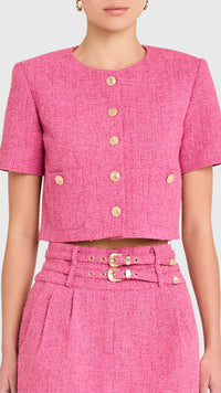Amanda Uprichard Braswell Tweed Top Jacket in Roseberry