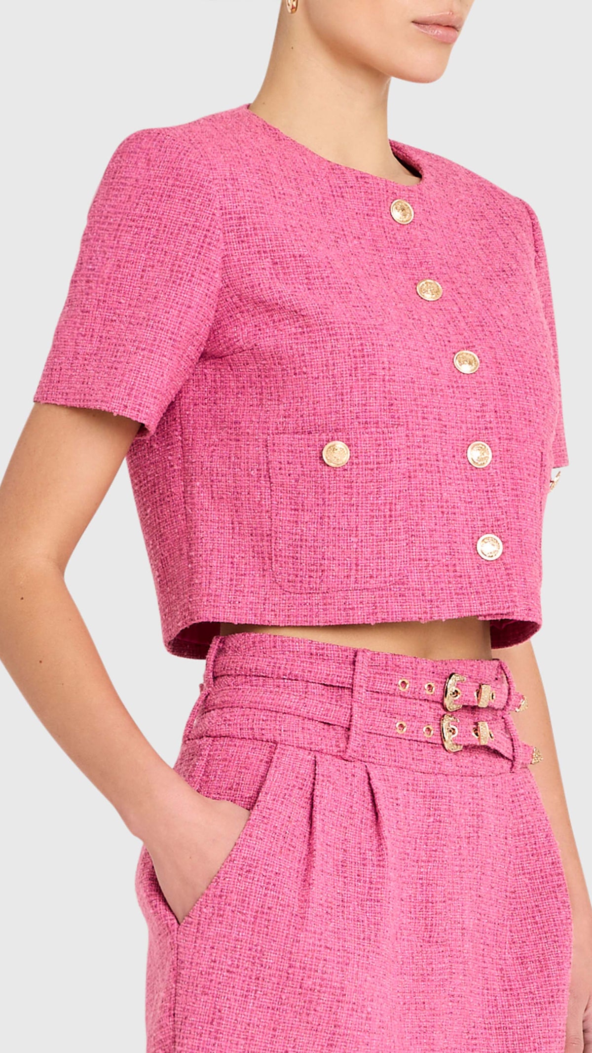 Amanda Uprichard Braswell Tweed Top Jacket in Roseberry