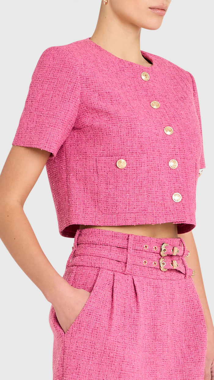 Amanda Uprichard Braswell Tweed Top Jacket in Roseberry