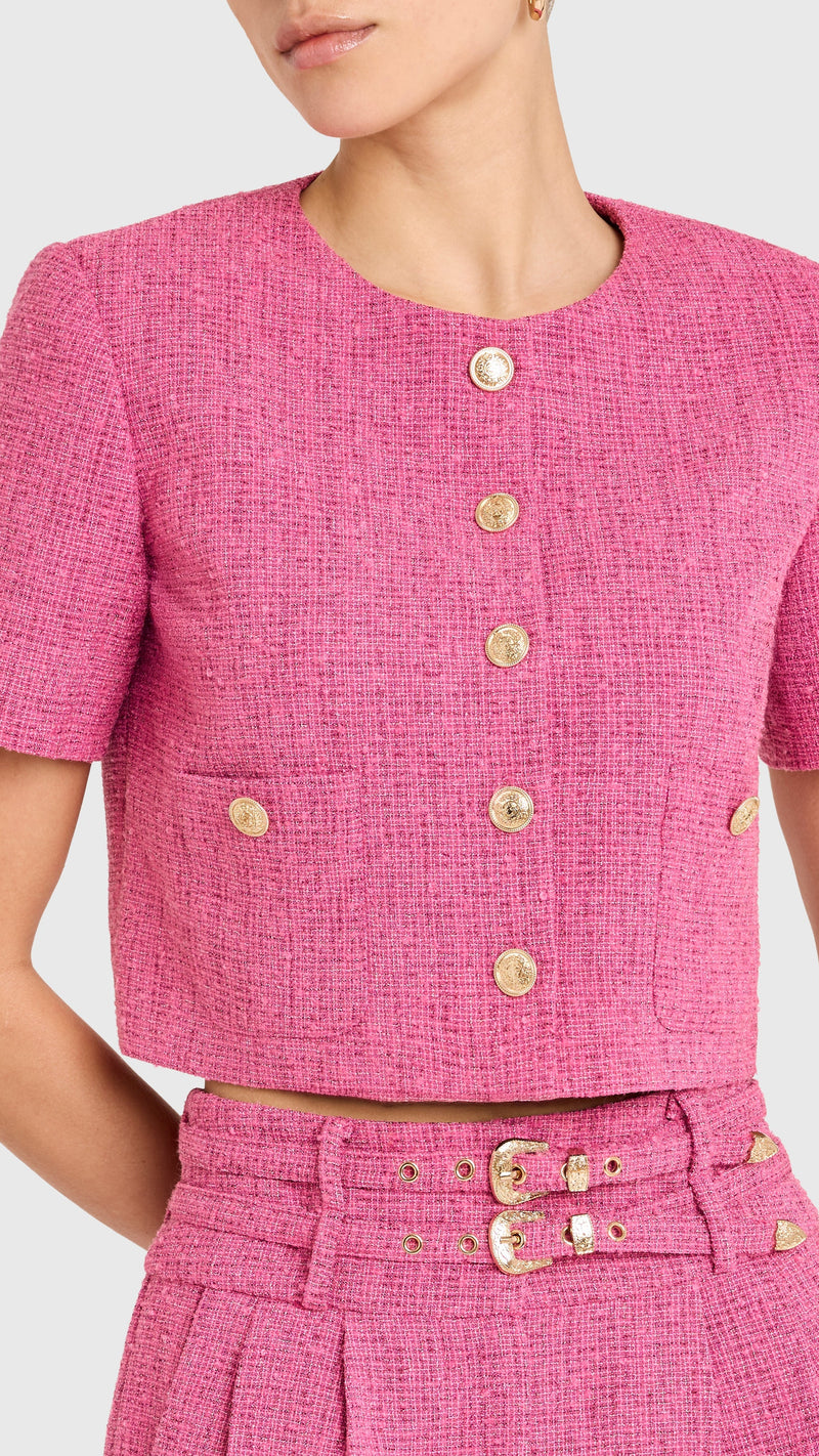 Amanda Uprichard Braswell Tweed Top Jacket in Roseberry