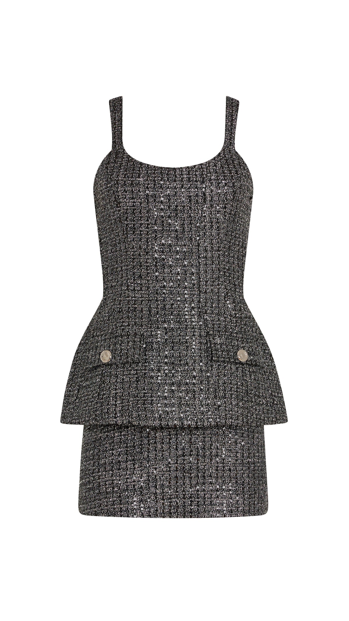 Amanda Uprichard Empire Tweed Dress in Black/Silver
