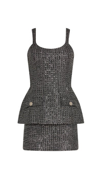 Amanda Uprichard Empire Tweed Dress in Black/Silver