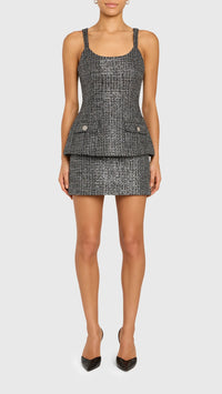 Amanda Uprichard Empire Tweed Dress in Black/Silver
