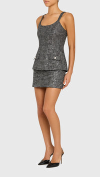 Amanda Uprichard Empire Tweed Dress in Black/Silver