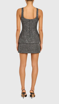 Amanda Uprichard Empire Tweed Dress in Black/Silver