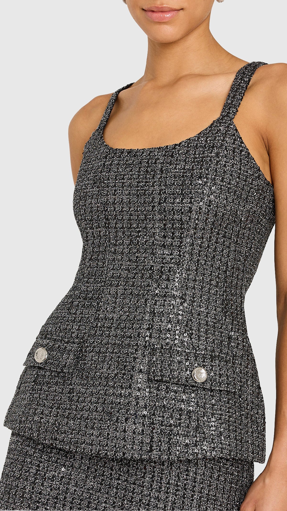 Amanda Uprichard Empire Tweed Dress in Black/Silver
