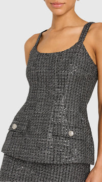 Amanda Uprichard Empire Tweed Dress in Black/Silver