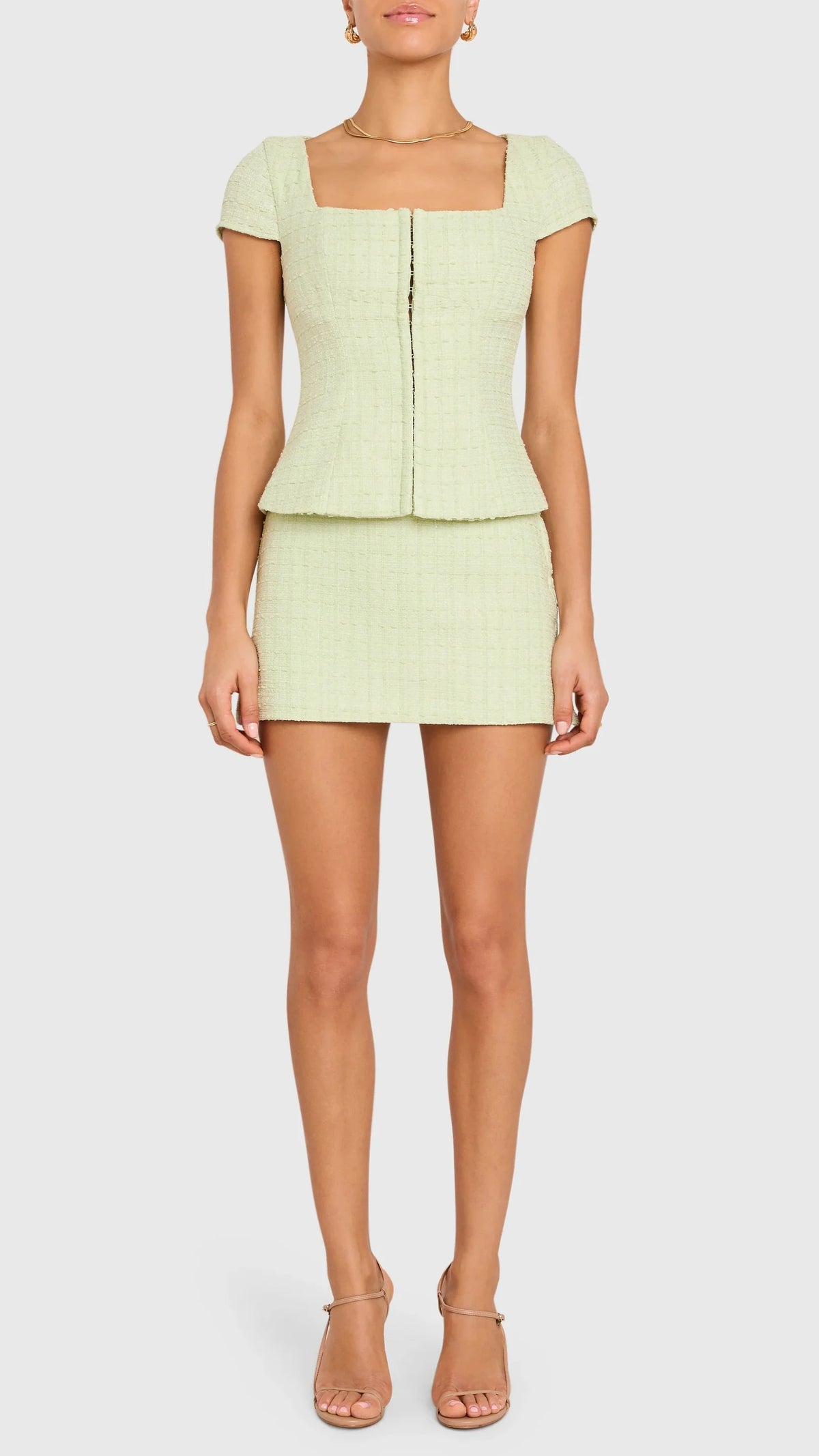 Amanda Uprichard Short Sleeve Antonia Tweed Top in Mint