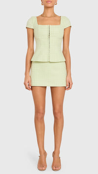 Amanda Uprichard Short Sleeve Antonia Tweed Top in Mint