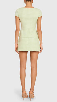 Amanda Uprichard Short Sleeve Antonia Tweed Top in Mint