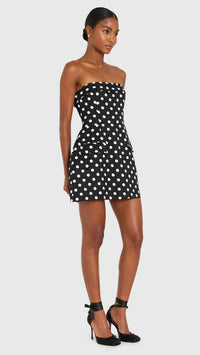 Amanda Uprichard Lucienne Strapples Skort Romper in Black/Ivory Polka Dot
