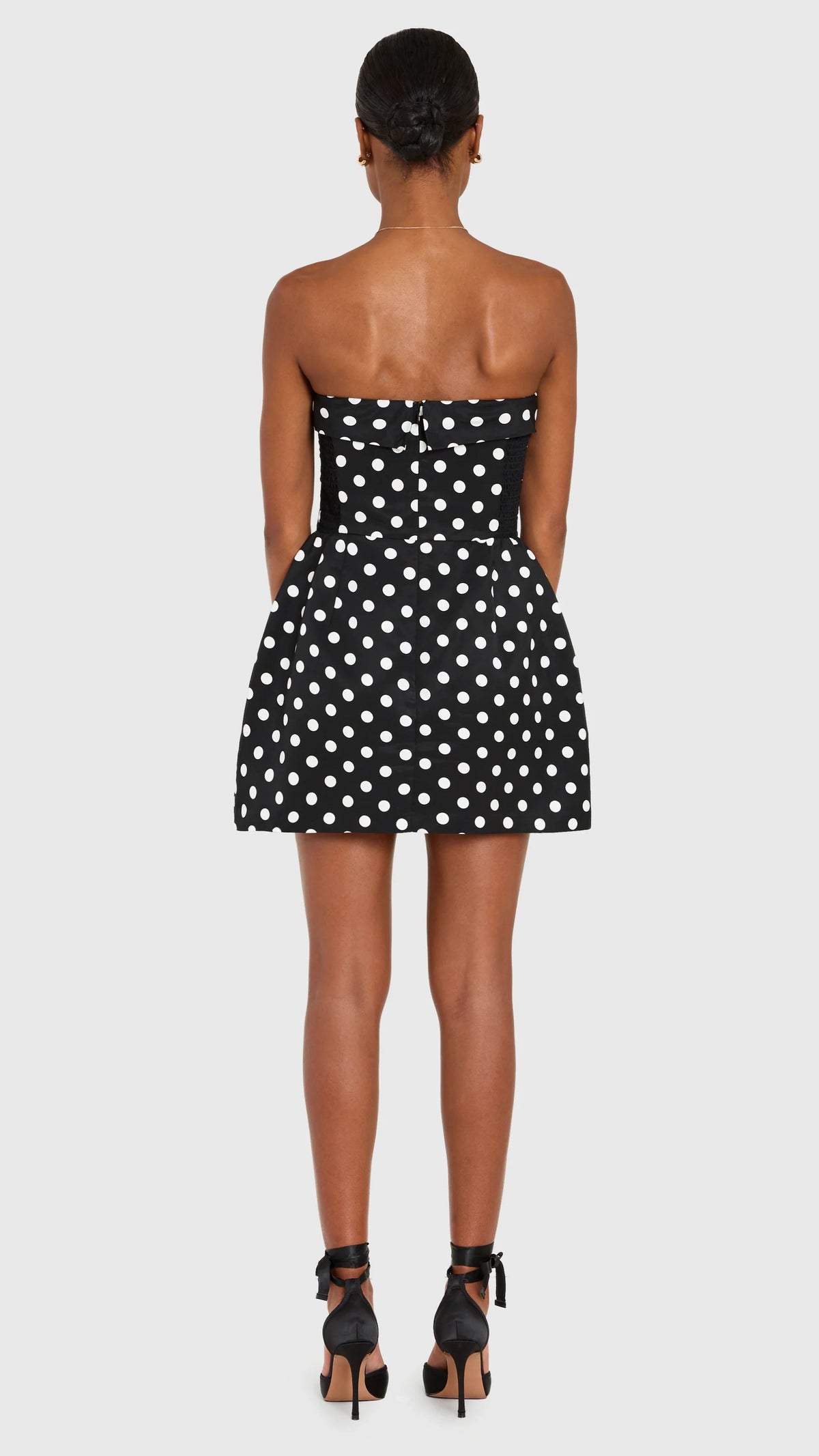 Amanda Uprichard Lucienne Strapples Skort Romper in Black/Ivory Polka Dot