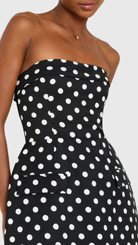 Amanda Uprichard Lucienne Strapples Skort Romper in Black/Ivory Polka Dot