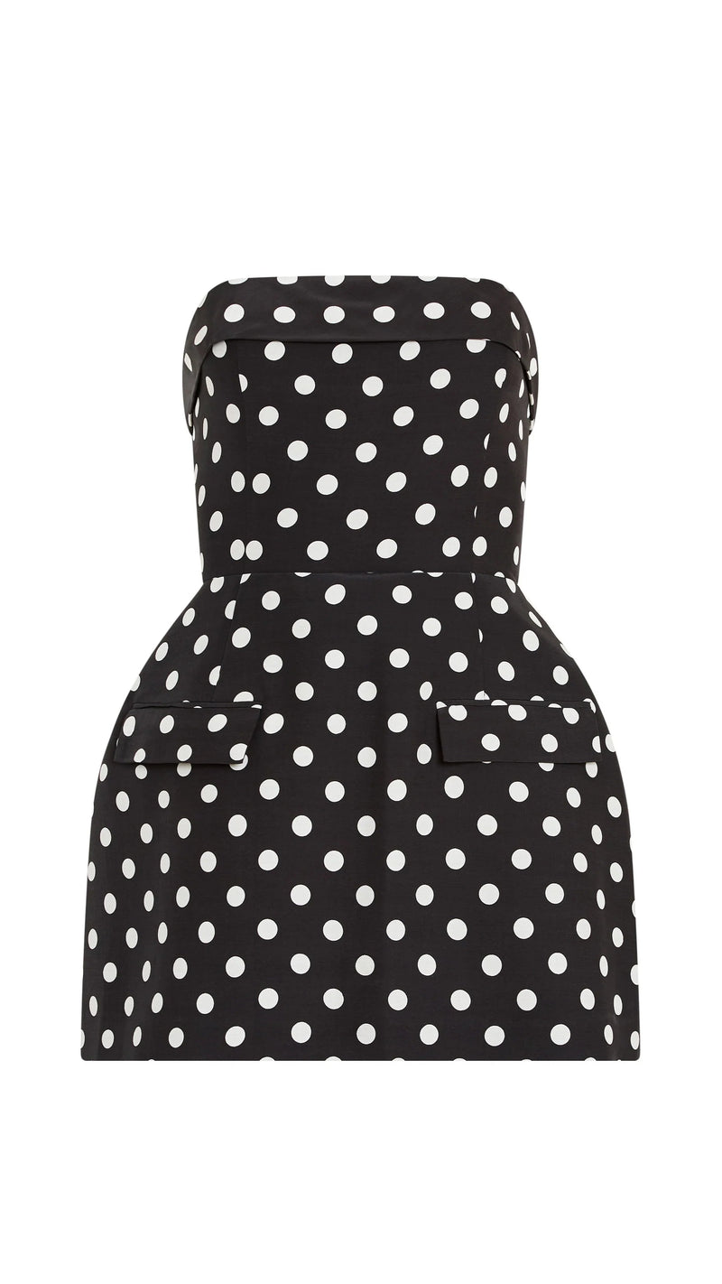 Amanda Uprichard Lucienne Strapples Skort Romper in Black/Ivory Polka Dot