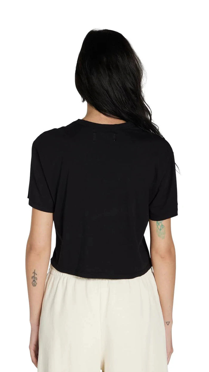 Les Tien May Cropped Cotton T-Shirt in Black