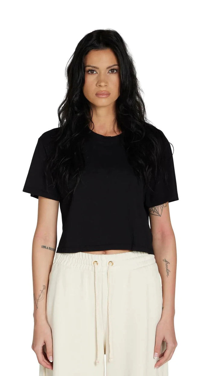 Les Tien May Cropped Cotton T-Shirt in Black