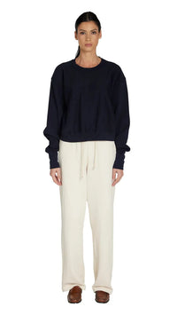 Les Tien Ryder Crop Crew Sweatshirt in Navy