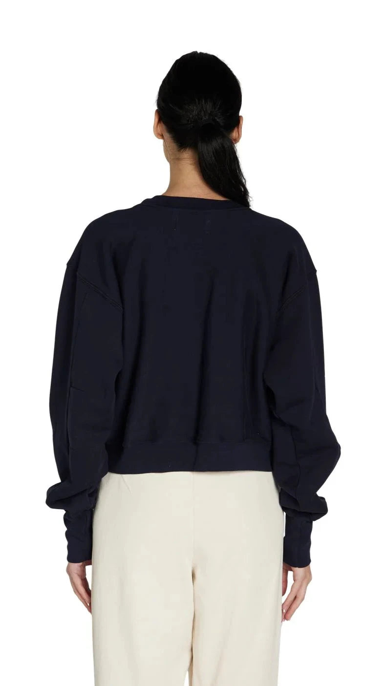 Les Tien Ryder Crop Crew Sweatshirt in Navy