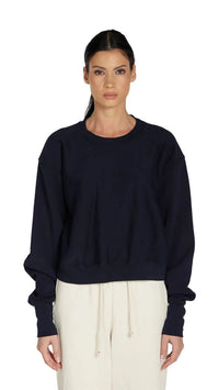Les Tien Ryder Crop Crew Sweatshirt in Navy