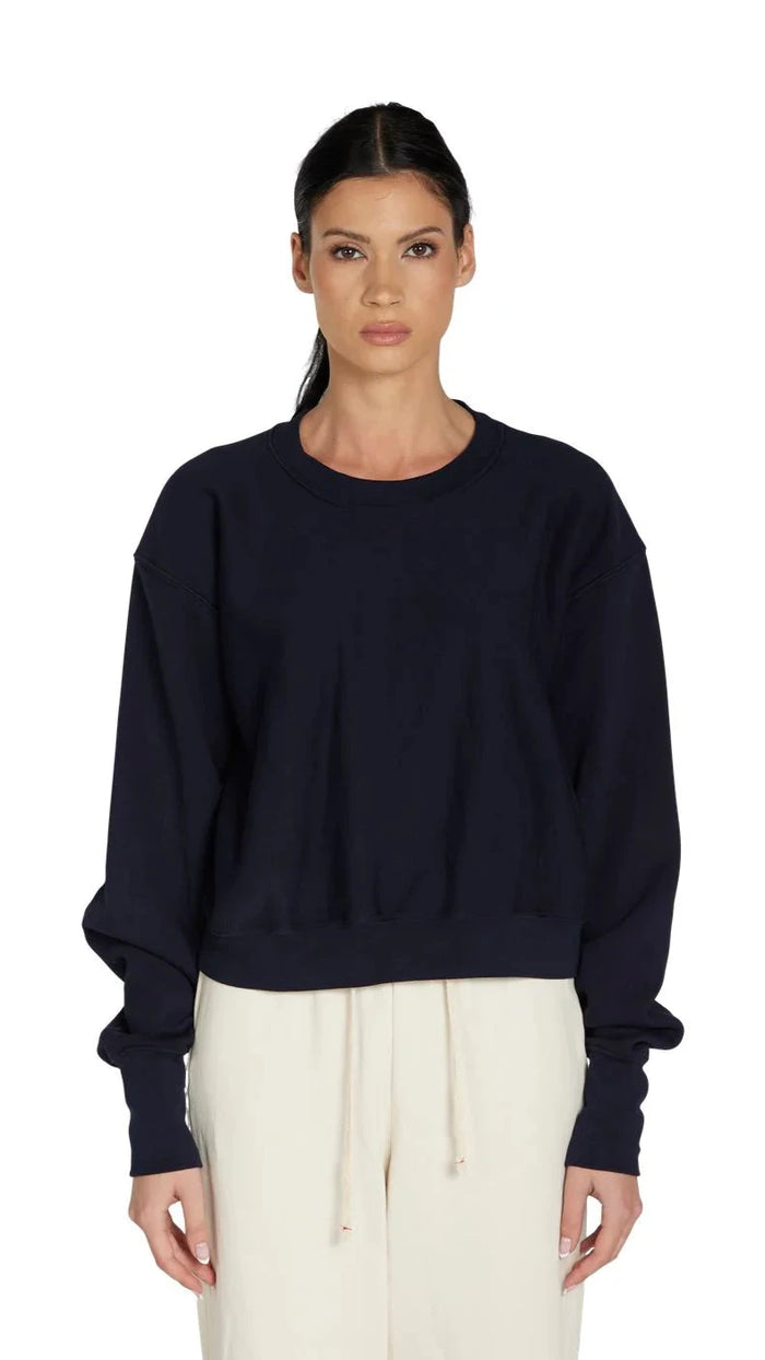 Les Tien Ryder Crop Crew Sweatshirt in Navy