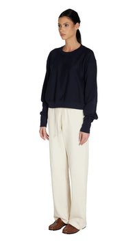 Les Tien Ryder Crop Crew Sweatshirt in Navy