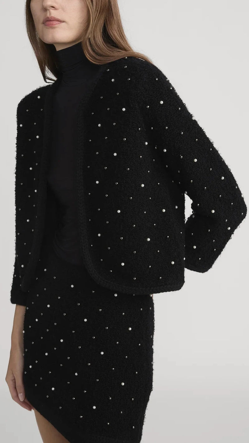 Frame The Embellished Knit Jacket in Black