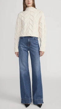 Frame The Cable Funnel Sweater in Cream