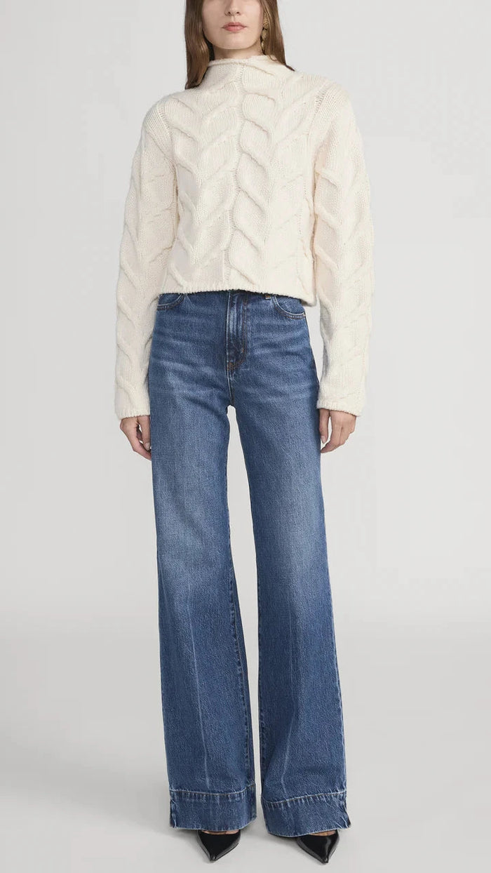 Frame The Cable Funnel Sweater in Cream