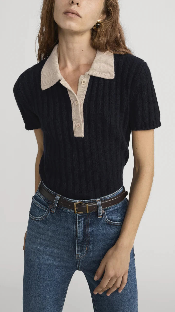 Frame The Contrast Trim Polo in Navy Multi