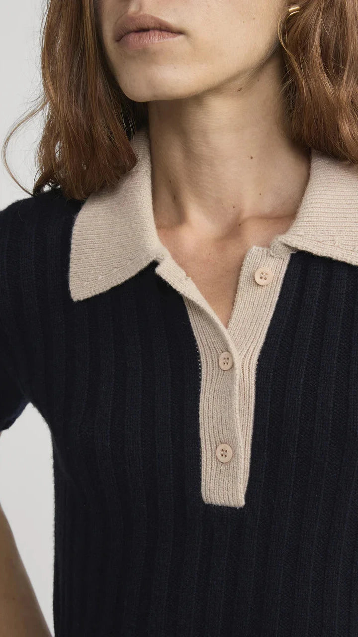 Frame The Contrast Trim Polo in Navy Multi