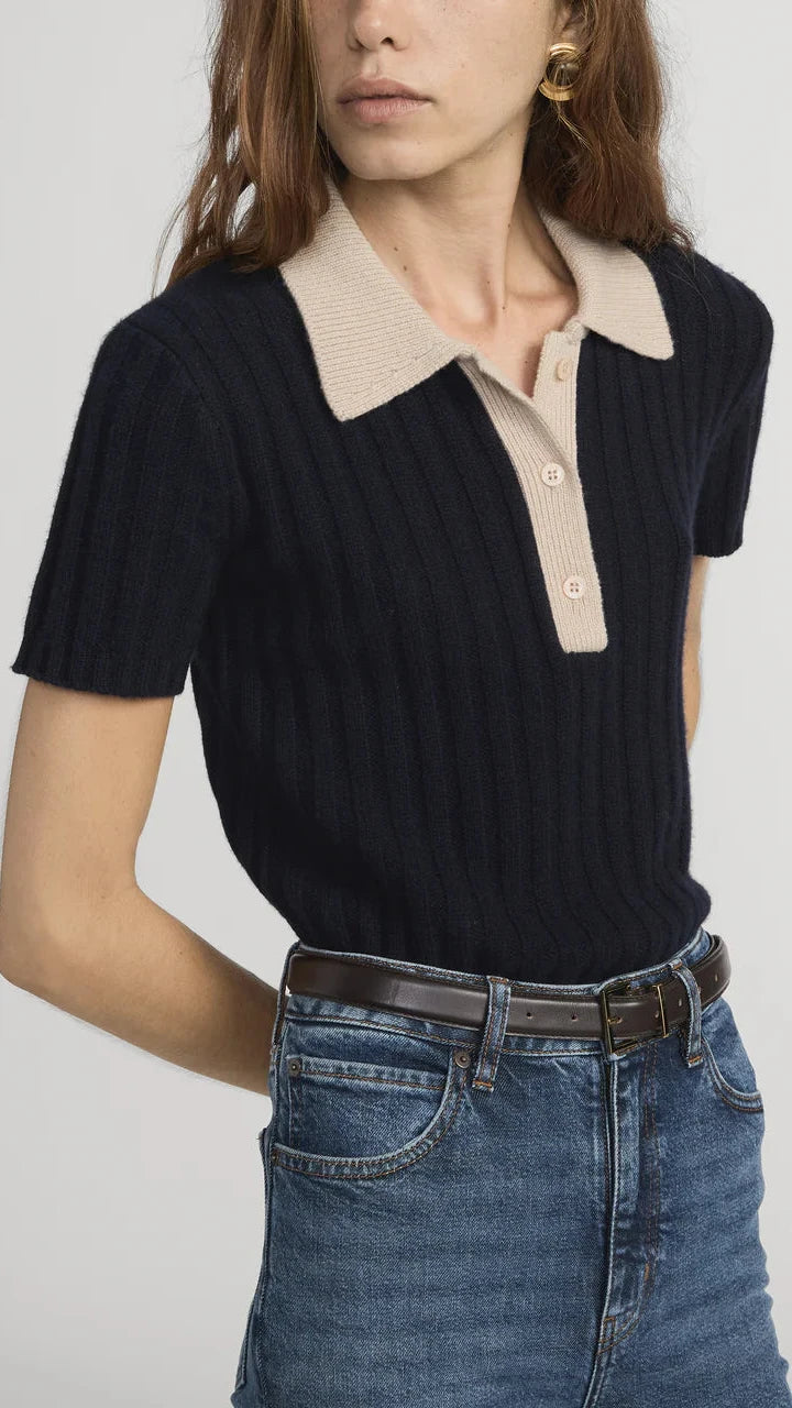 Frame The Contrast Trim Polo in Navy Multi