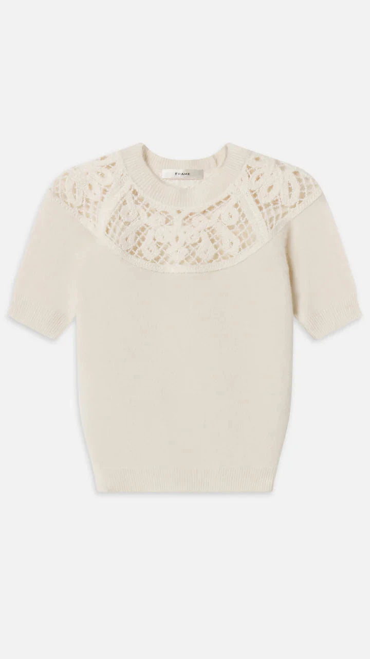 Frame The Lace Gathered Sweater in Cream