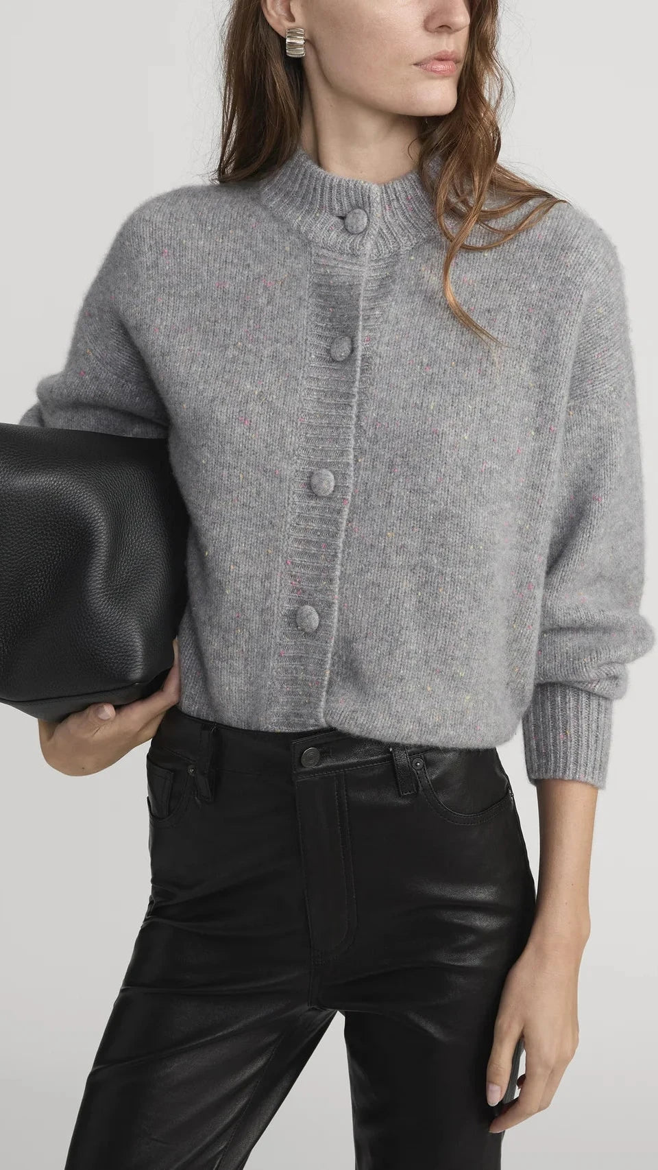 Frame The Cashmere Fleck Cardigan in Silver