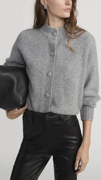Frame The Cashmere Fleck Cardigan in Silver