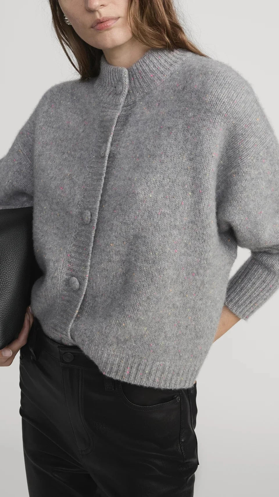 Frame The Cashmere Fleck Cardigan in Silver