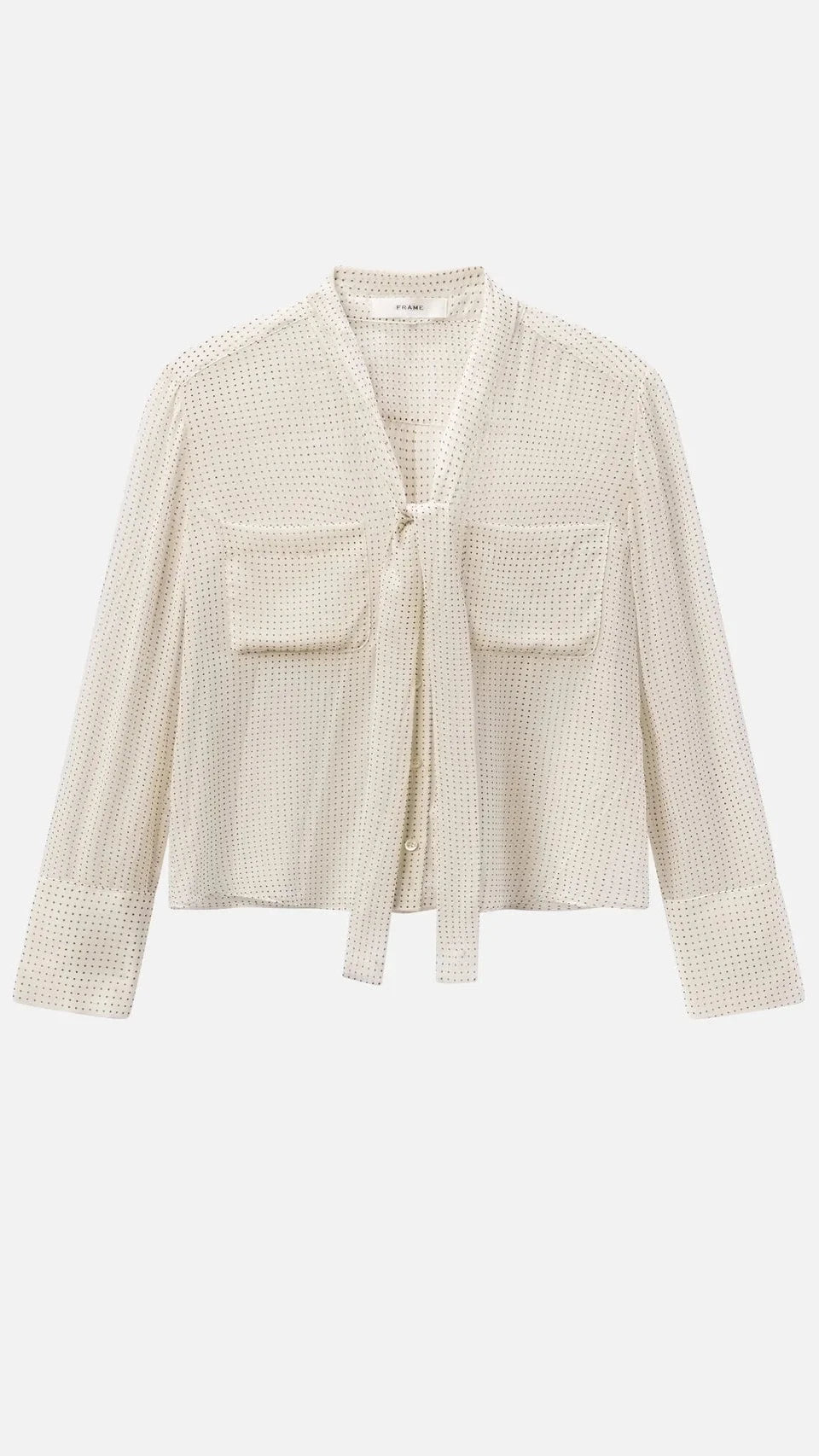 Frame The Polka Dot Modern Tie Blouse in Ecru Multi