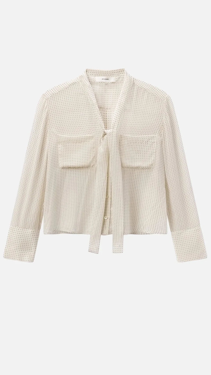 Frame The Polka Dot Modern Tie Blouse in Ecru Multi