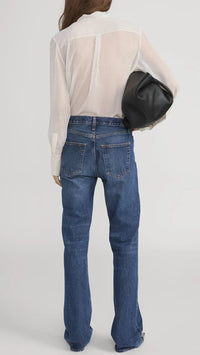 Frame The Polka Dot Modern Tie Blouse in Ecru Multi