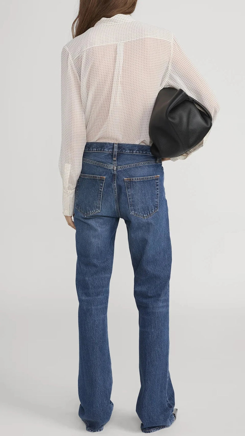 Frame The Polka Dot Modern Tie Blouse in Ecru Multi