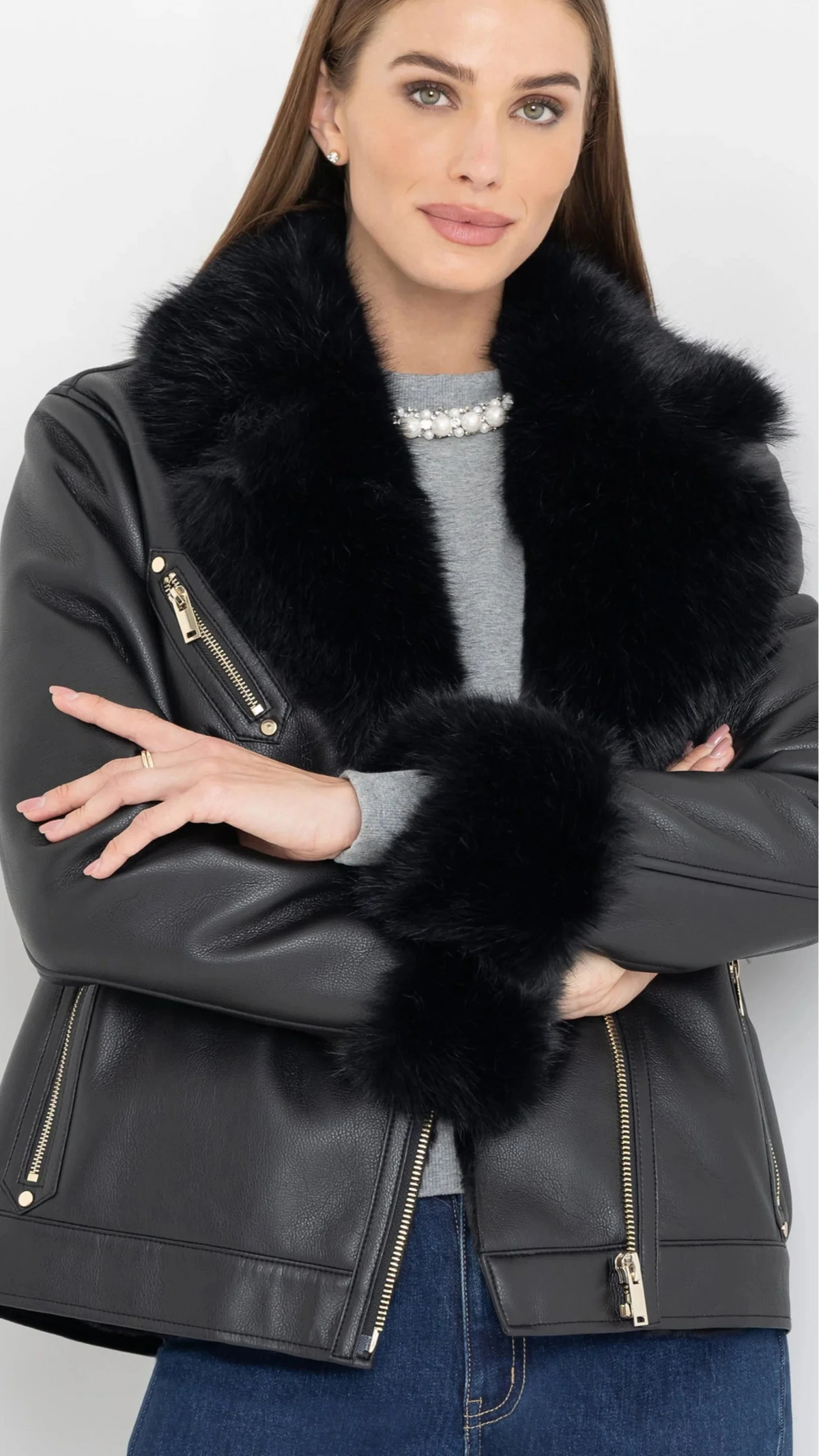 Generation Love Walt Faux Fur Shearling Moto Jacket in Black