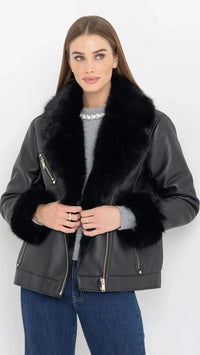Generation Love Walt Faux Fur Shearling Moto Jacket in Black