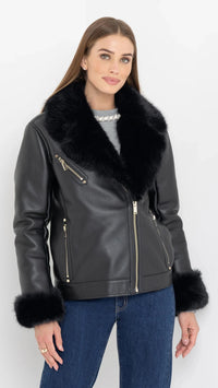 Generation Love Walt Faux Fur Shearling Moto Jacket in Black