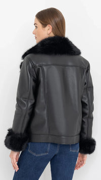 Generation Love Walt Faux Fur Shearling Moto Jacket in Black