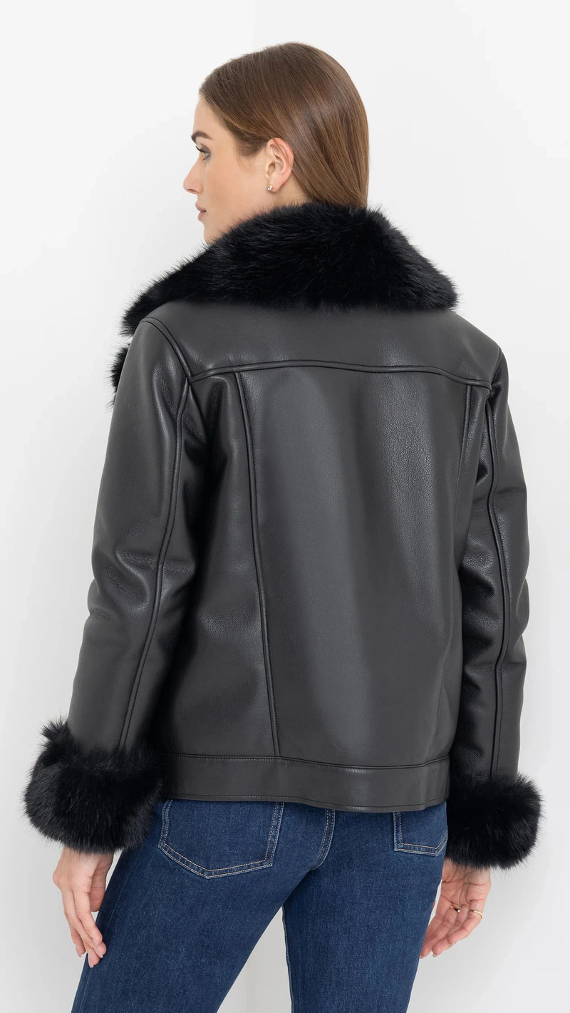 Generation Love Walt Faux Fur Shearling Moto Jacket in Black