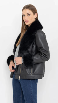 Generation Love Walt Faux Fur Shearling Moto Jacket in Black
