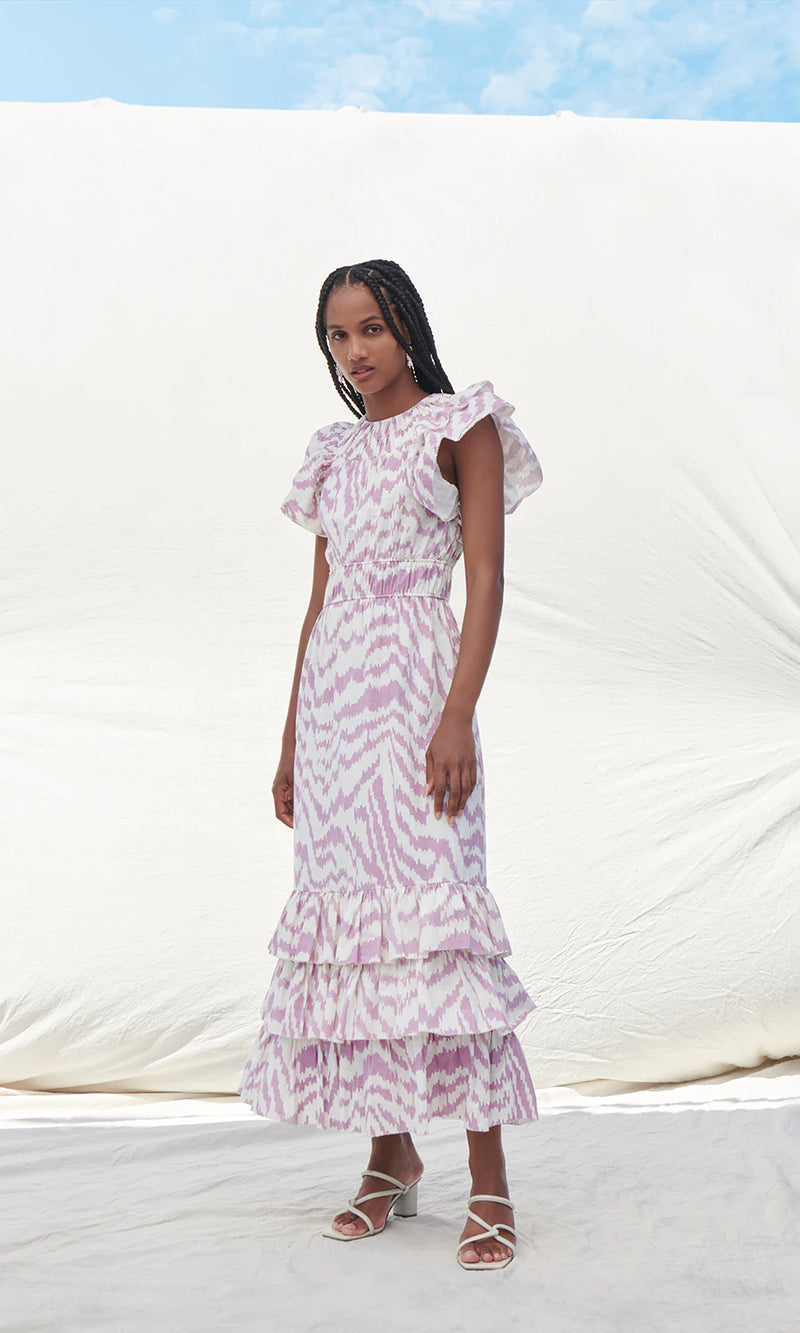 Saylor Zenith Ikat Maxi Dress in Lavender Zebra