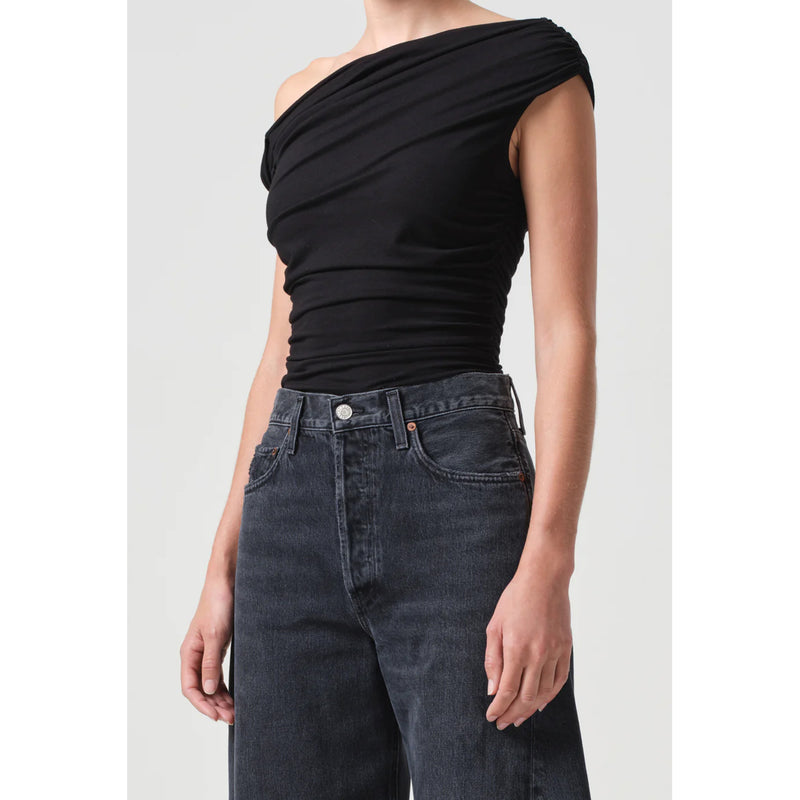 AGOLDE Denim Hilma One Shoulder Bodysuit in Black